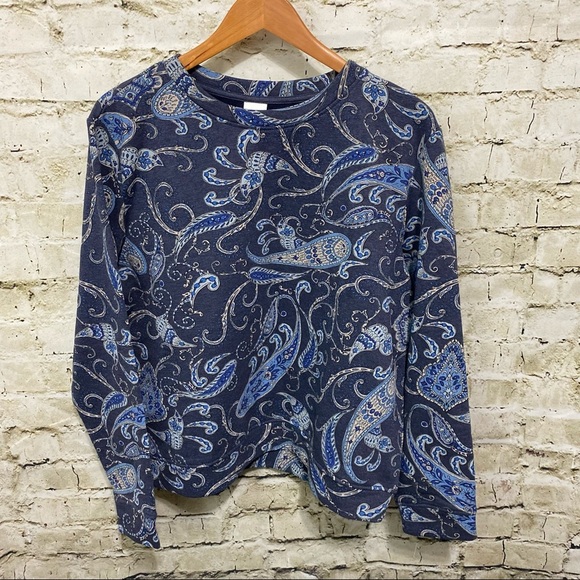 H&M Blue Paisley Print Fleece Lined Pullover Sweater - Picture 1 of 6